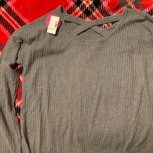 NWT- Childrens place, grey long sleeve girls shirt, waffle pattern size 14